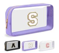 UIXIZQ Bolsa de maquillaje transparente personalizada con letra inicial, bolsa pequeña de nailon y PVC con cremallera con letra de chenilla, bolsa de aseo de viaje para el cuidado de la piel, estuche