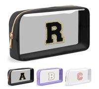 UIXIZQ Bolsa de maquillaje transparente personalizada con letra inicial, bolsa pequeña de nailon y PVC con cremallera con letra de chenilla, bolsa de aseo de viaje para el cuidado de la piel, estuche