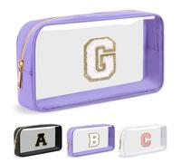 UIXIZQ Bolsa de maquillaje transparente personalizada con letra inicial, bolsa pequeña de nailon y PVC con cremallera con letra de chenilla, bolsa de aseo de viaje para el cuidado de la piel, estuche