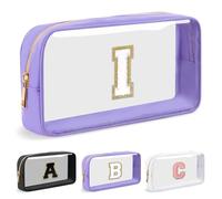 UIXIZQ Bolsa de maquillaje transparente personalizada con letra inicial, bolsa pequeña de nailon y PVC con cremallera con letra de chenilla, bolsa de aseo de viaje para el cuidado de la piel, estuche
