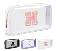 UIXIZQ Bolsa de maquillaje transparente personalizada con letra inicial, bolsa pequeña de nailon y PVC con cremallera con letra de chenilla, bolsa de aseo de viaje para el cuidado de la piel, estuche