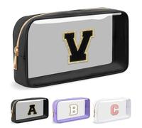 UIXIZQ Bolsa de maquillaje transparente personalizada con letra inicial, bolsa pequeña de nailon y PVC con cremallera con letra de chenilla, bolsa de aseo de viaje para el cuidado de la piel, estuche