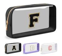 UIXIZQ Bolsa de maquillaje transparente personalizada con letra inicial, bolsa pequeña de nailon y PVC con cremallera con letra de chenilla, bolsa de aseo de viaje para el cuidado de la piel, regalo