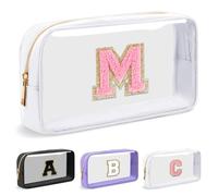 UIXIZQ Bolsa de maquillaje transparente personalizada con letra inicial, bolsa pequeña de nailon y PVC con cremallera con letra de chenilla, bolsa de aseo de viaje para el cuidado de la piel, estuche