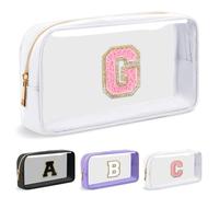 UIXIZQ Bolsa de maquillaje transparente personalizada con letra inicial, bolsa pequeña de nailon y PVC con cremallera con letra de chenilla, bolsa de aseo de viaje para el cuidado de la piel, estuche