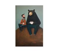 UIYTYBGAG Póster de lienzo caprichoso de Man And Bear Tea Time para pared, 60 x 90 cm