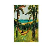 UIYTYBGAG Póster de lienzo con diseño de chica en hamaca junto al océano, decoración de dormitorio, regalo de 40 x 60 cm