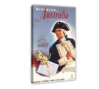 UIYTYBGAG Póster de viaje de Discover Australia, póster de lona para decoración de dormitorio, decoración de paisaje, regalo, 50 x 75 cm
