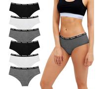 Uizuooy - Bragas para mujer, algodón, suave, deporte, elástico, ropa interior, para mujer, media altura, multipaquete, juego de 6, Multicolor, L