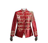 UJDKCF Brillante Lentejuelas Rojas Blazer Hombres Brillo Vestido Militar Smoking Men Blazer Chaqueta Red L