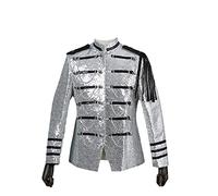 UJDKCF Brillante Lentejuelas Rojas Blazer Hombres Brillo Vestido Militar Smoking Men Blazer Chaqueta Sliver White L