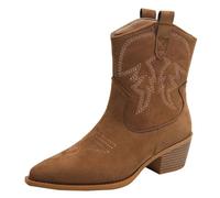 UJEDFHV Botas Cowboy Camperas Altas Mujer Botas de Caballero con Punta Bordada y tacón Grueso, Estilo Retro, sin Cordones, Estilo Vaquero Occidental(39)