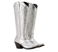 UJEDFHV Botas Cowboy Camperas Altas Mujer Botas Vaqueras for Mujer, hasta la Rodilla, Pantorrilla Media, Estilo Vintage, Estilo Western, Zapatos Casuales de tacón de Bloque for Mujer(Silver,38)