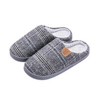 UJEDFHV Chinelos Homem Pantuflas de casa a cuadros for hombre, talla grande, térmicas, cálidas, de invierno, de piel afelpada, antideslizantes, for interiores, planas(Light gray,46-47 fit(45-46))