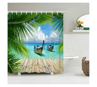 UJEDFHV Cortina de Ducha Beach Sea Palm Trees Shower Curtains Scenery Waterproof 3D Bathroom with Hooks Home Decoration Washable Bath Screen(Color 1,W180xH180cm)