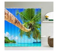 UJEDFHV Cortina de Ducha Beach Sea Palm Trees Shower Curtains Scenery Waterproof 3D Bathroom with Hooks Home Decoration Washable Bath Screen(Color 13,W180xH180cm)
