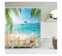 UJEDFHV Cortina de Ducha Beach Sea Palm Trees Shower Curtains Scenery Waterproof 3D Bathroom with Hooks Home Decoration Washable Bath Screen(Color 20,W180xH180cm)
