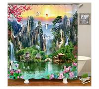 UJEDFHV Cortina de Ducha Printing Forest Shower Curtain Green Plant Tree Landscape Bath with Hooks For Bathroom Waterproof Scenery(Color 16,W240xH180cm)