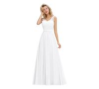UJEDFHV Dama De Honor Vestido Vestidos de Dama de Honor de Color Rosa empolvado, de Gasa y Encaje, Largos, de Corte A, for Boda, graduación, Fiesta de Noche Formal, Vestido de Noche de Boda(White,14)