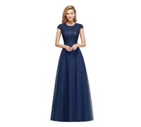 UJEDFHV Dama De Honor Vestido Vestidos de Dama de Honor Largos de Encaje Plateado, Elegantes Vestidos de Noche Formales de Tul de línea A for Fiesta de graduación(Deep Blue,10)