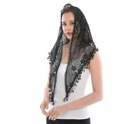 UJEDFHV Estola De Encaje Mantón de Iglesia a la moda, velo de encaje, bufanda de poliéster, Bandana, oración de iglesia, Mantilla de boda, capilla, Hijab bordado blanco, bufanda for mujer(SJJ018-01)