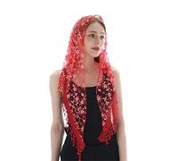 UJEDFHV Estola De Encaje Mantón de Iglesia a la moda, velo de encaje, bufanda de poliéster, Bandana, oración de iglesia, Mantilla de boda, capilla, Hijab bordado blanco, bufanda for mujer(SJJ001-13)