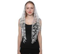 UJEDFHV Estola De Encaje Mantón de Iglesia a la moda, velo de encaje, bufanda de poliéster, Bandana, oración de iglesia, Mantilla de boda, capilla, Hijab bordado blanco, bufanda for mujer(SJJ014-07)