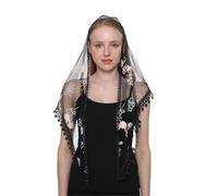 UJEDFHV Estola De Encaje Mantón de Iglesia a la moda, velo de encaje, bufanda de poliéster, Bandana, oración de iglesia, Mantilla de boda, capilla, Hijab bordado blanco, bufanda for mujer(SJJ013-10)