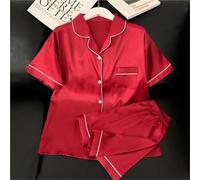 UJEDFHV Pijama Saten Pajamas Sets for Women's Summer Ice Silk Satin Pyjamas Smooth Red Short Sleeve Shorts Sweet Home Set Pijama(L (50-55kg))