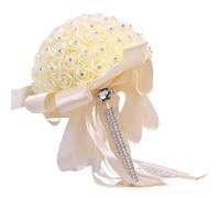 UJEDFHV Ramo de Novia Un Ramo de Boda Rosas Blancas Artificiales, la Novia sosteniendo una Dama Honor Flores para Fiestas(Beige)