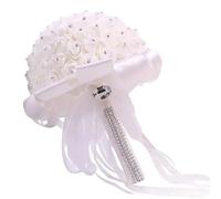 UJEDFHV Ramo de Novia Un Ramo de Boda Rosas Blancas Artificiales, la Novia sosteniendo una Dama Honor Flores para Fiestas(White)