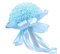 UJEDFHV Ramo de Novia Un Ramo de Boda Rosas Blancas Artificiales, la Novia sosteniendo una Dama Honor Flores para Fiestas(Blue)