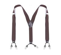 UJEDFHV Tirantes Hombre Vintage Suspenders for Men Wedding Party Formal Casual 3.5cm Wide Y Shape 6 Clips Adjustable Elastic Trouser Braces Strap Belt(Coffee)