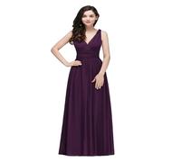 UJEDFHV Vestidos de Dama de Honor Vestidos Largos de Dama Honor for Mujer, Gasa, con Escote en V, Corte A, Elegantes, Formales, for Fiesta Boda y Noche para la Noche(Grape Purple,2)