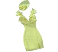 UJEDFHV Vestidos para la Madre de la Novia Vestido Formal con Tejido elástico Que se Adapta a la Figura y Detalles de Botones Lazos para una reunión(Gold,6)