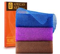UJFQBH 3 esponjas de baño africanas de red larga de red africana, esponja exfoliante para el cuerpo y la espalda, ideal para uso diario (marrón, azul, morado)