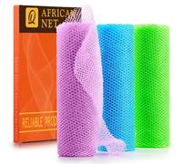 UJFQBH 3 esponjas de baño africanas de red larga de red africana exfoliante para la ducha, exfoliante corporal para la espalda, ideal para uso diario (morado pálido, azul, verde)