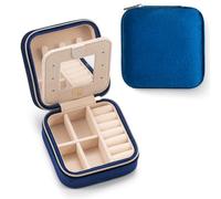 UJHAW Joyero de terciopelo de felpa | Organizador de joyas de viaje con espejo | Caja organizadora de collares y aretes | El mejor regalo para hija, novia, mamá | Regalos para ella - Azul marino