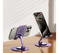 UJHKAQVGT Soporte de metal para teléfono móvil giratorio y plegable de 360 °, material de aleación de aviación, diseño de eje amortiguador, ranura de silicona ampliada, adecuado para escritorio/coche