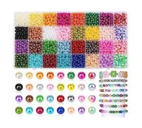 Ujjdwiurgh 1 caja de cuentas de perlas para hacer joyas, fácil de reemplazar, 32 colores, cuentas redondas con agujeros, 1920 cuentas sueltas coloridas hechas a mano de 6 mm, pequeñas