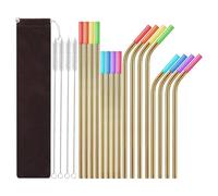 Ujjdwiurgh 1 Juego Juego de Pajitas de Acero Inoxidable, Cepillo de Pajita de Metal PortáTil con Boca de Silicona, Dorado