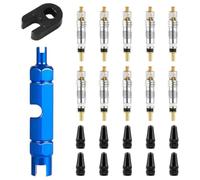 Ujjdwiurgh 10 piezas de núcleo de válvula para Presta, núcleo de válvula de repuesto para bicicleta con 2 herramientas de extracción de núcleo de válvula y 10 tapas de núcleo de vástago de válvula