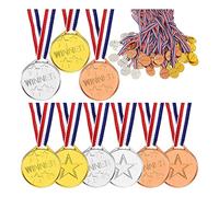Ujjdwiurgh 100 medallas de plástico para niños, medallas ganadoras, medallas de ganador, medallas de oro, plata, bronce, para fiestas, juegos, deportes