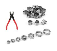 Ujjdwiurgh 130 abrazaderas de manguera sin escalonamiento de una sola oreja + 1 pinza de abrazadera de manguera rojo y plateado de 7 a 21 mm