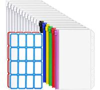 Ujjdwiurgh 18 bolsillos A6 con cremallera A6 de 6 anillas para carpeta de presupuesto, bolsas de plástico impermeables