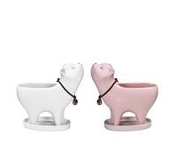 Ujjdwiurgh 2 Maceteros de CeráMica para Gatos, Maceta Decorativa de Animales y Rosa con Orificio de Drenaje y Platillo de Bandeja