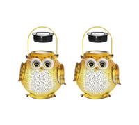 Ujjdwiurgh 2 Piezas de Arte del Hierro Solar Búho Luz de Manualidades Jardín Césped Exterior Jardín Lámpara Decorativa LED Luz Solar Colgante Paisaje