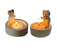 Ujjdwiurgh 2 portavelas de gatito de dibujos animados, portavelas de gato calentando sus patas, soporte de caja de almacenamiento hecho a mano, decoración del hogar, fácil de instalar, fácil de usar