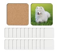 Ujjdwiurgh 24 posavasos de sublimación en blanco MDF con respaldo de corcho para manualidades, pintura y manualidades, 3.9 x 3.9 pulgadas, fácil de usar