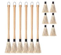 Ujjdwiurgh 6 Fregonas para Asar A la Parrilla de 18 Pulgadas con 6 Cabezales de Repuesto Adicionales, Fregonas para Asar Salsa BBQ, Cepillo con Manejar de Madera